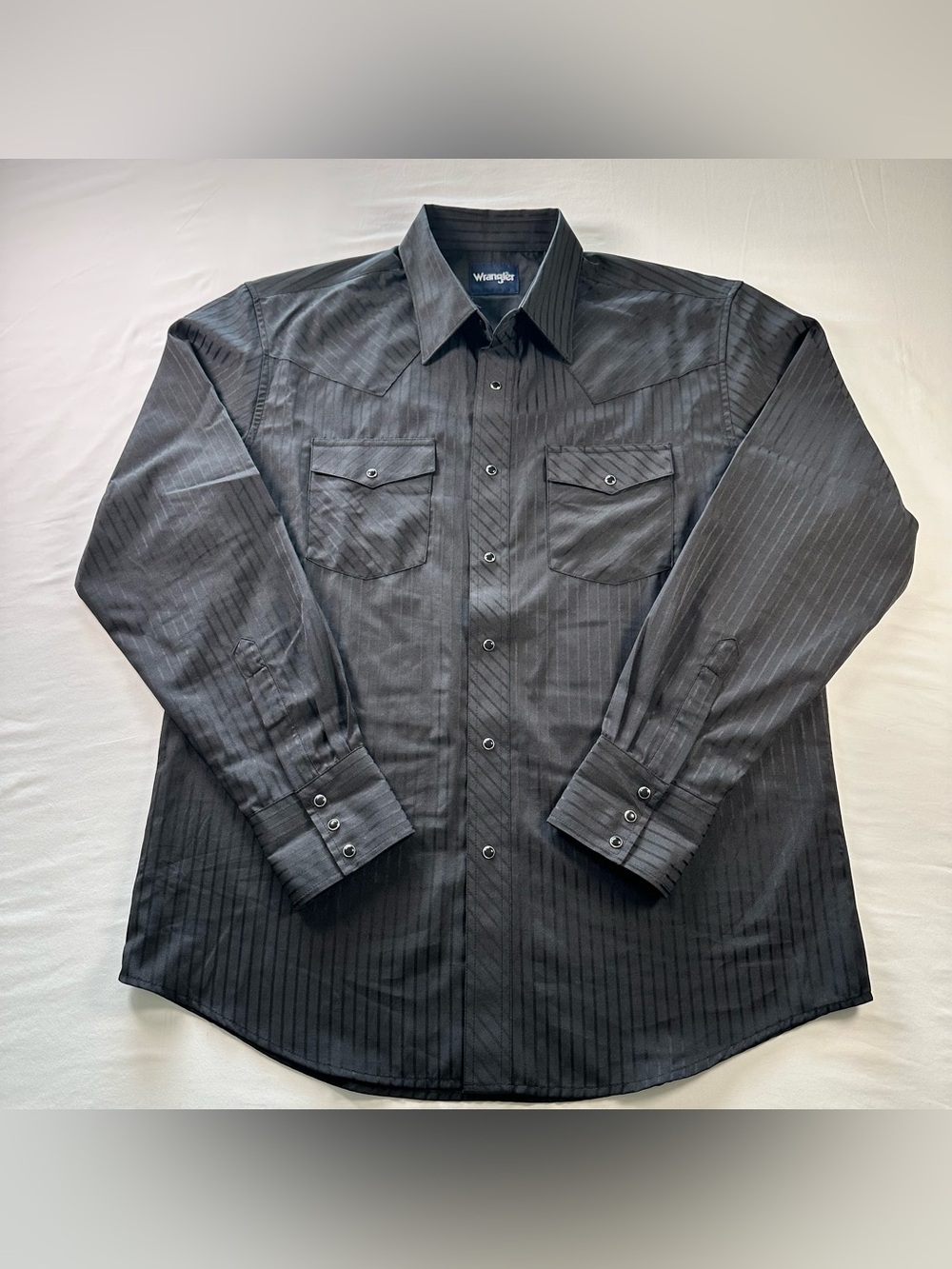 Wrangler Pearl Snap Western Shirt Mens L Black Jacquard Stripe Long Sleeve